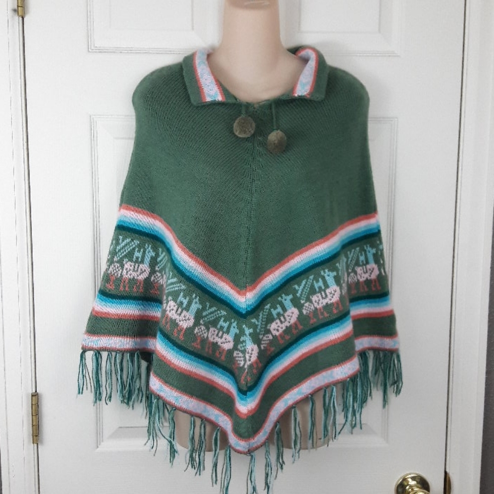 Alpaca Connection Beautiful Fringe Pompom Poncho